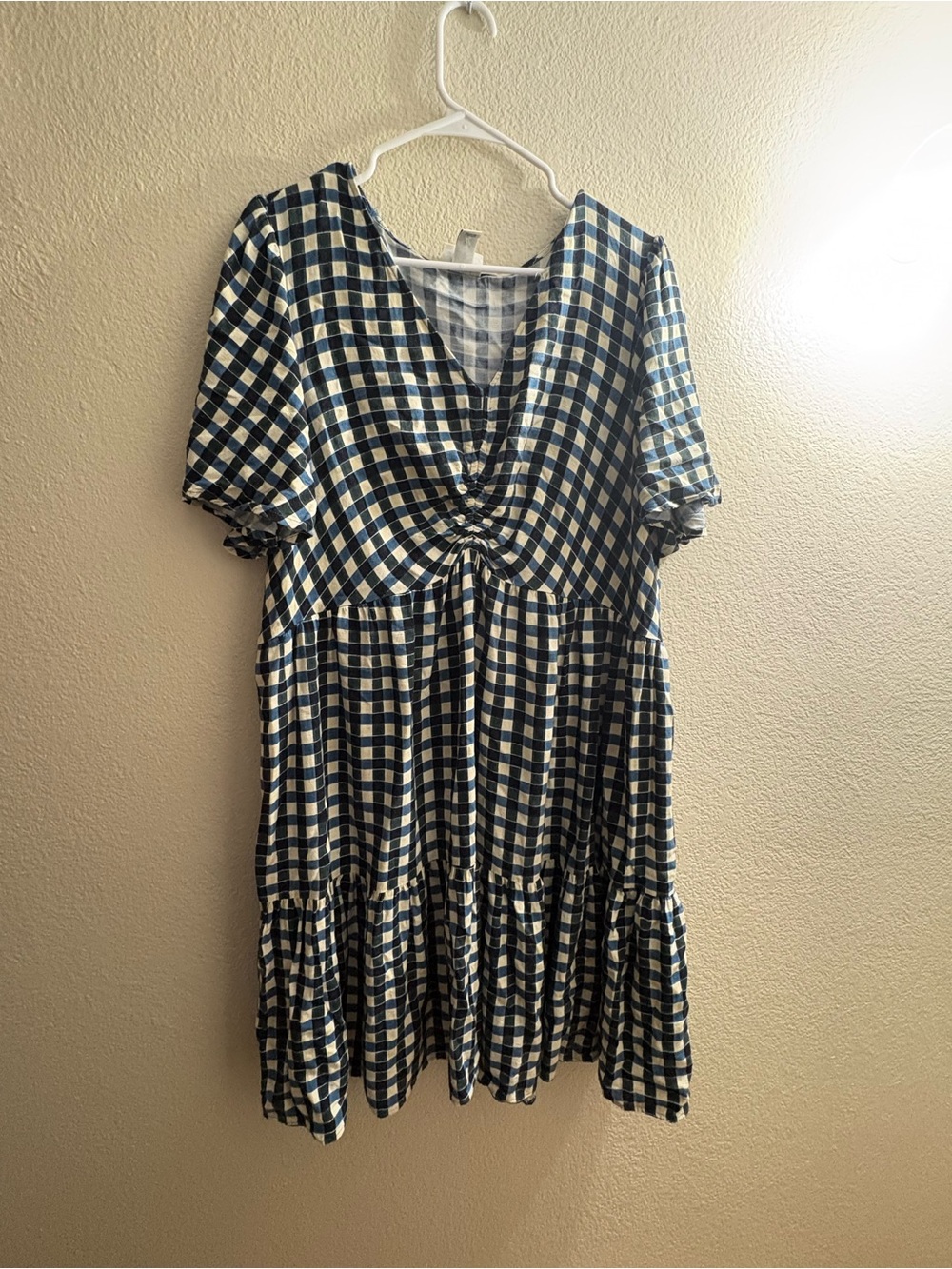 Ava & Viv Blue and White Gingham V-Neck Dress